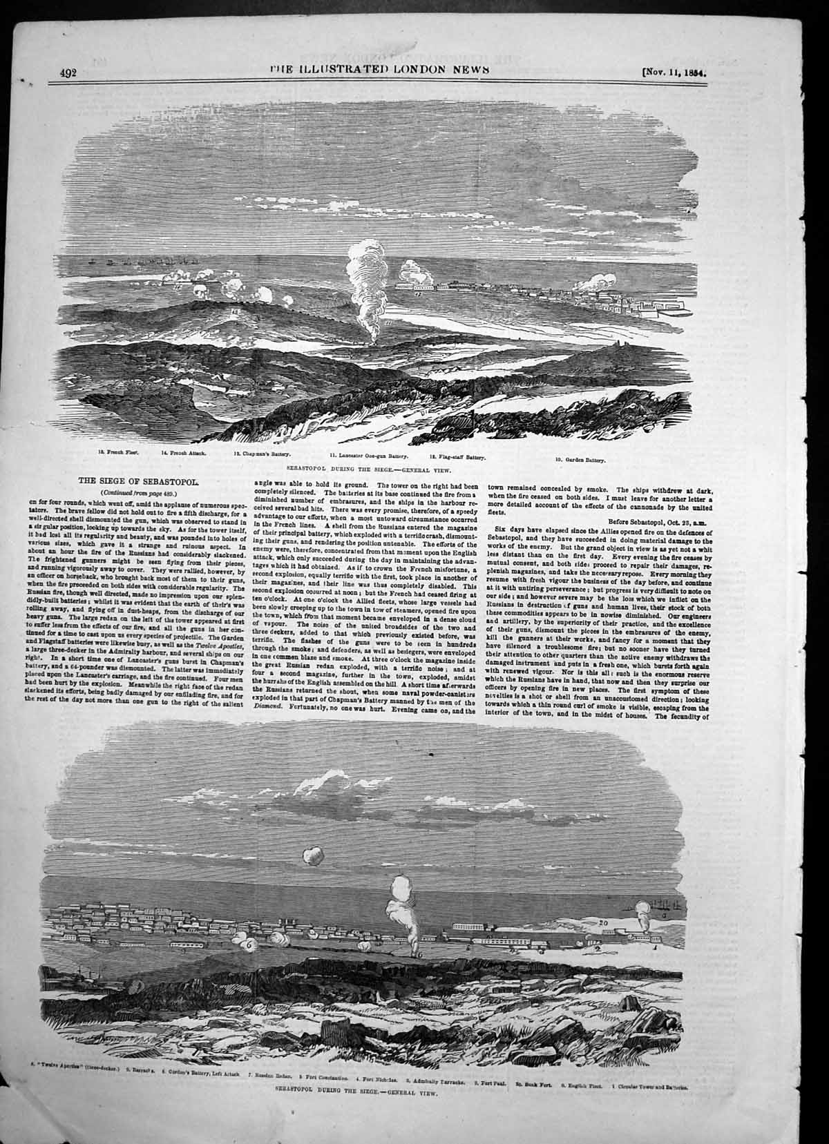 Antique Old Print Sebastopol Siege French Attack Fort Paul English Fleet 1854