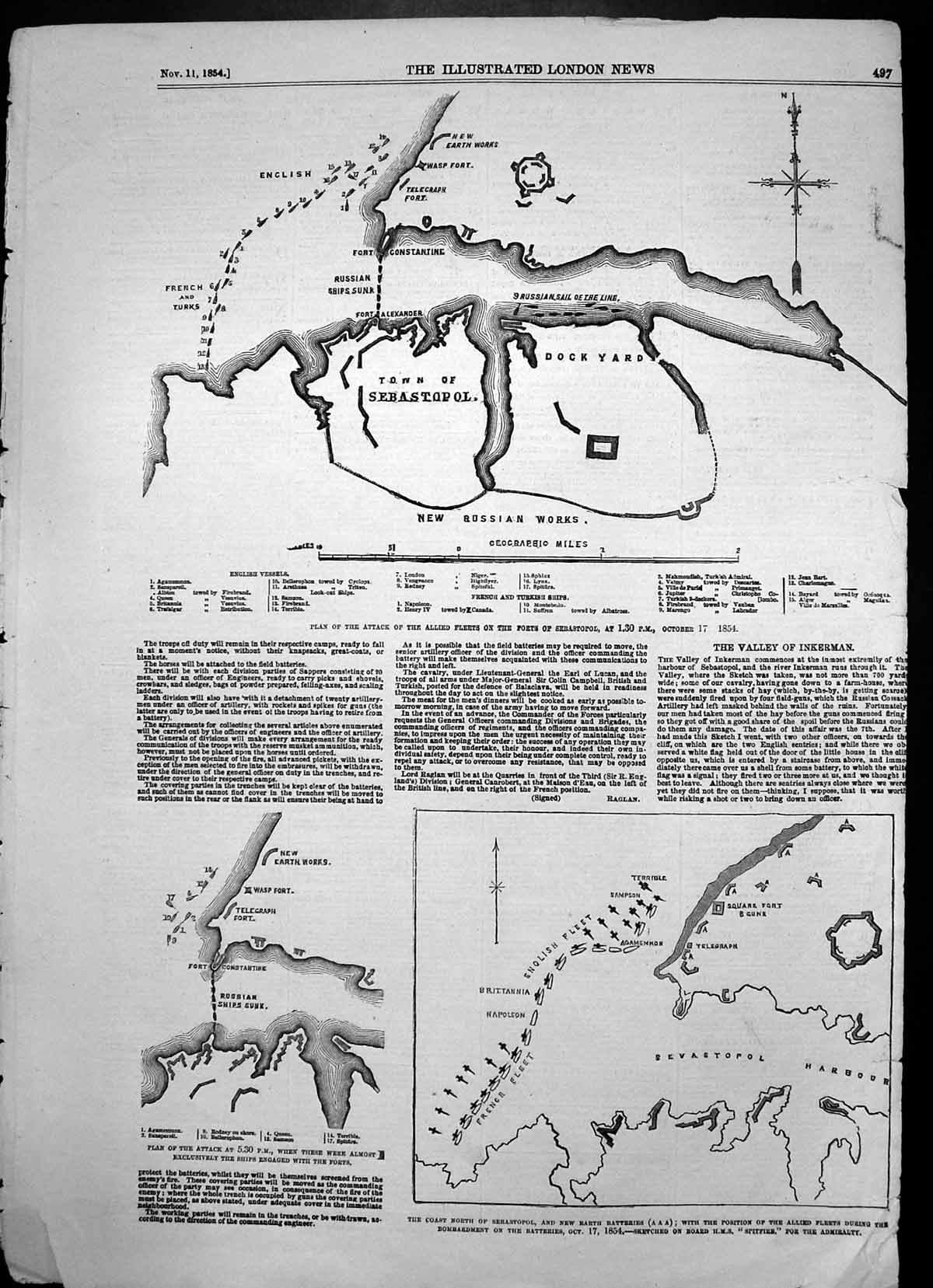 Antique Old Print Map Sebastopol Russian Ships Sunk English French Fleet 1854