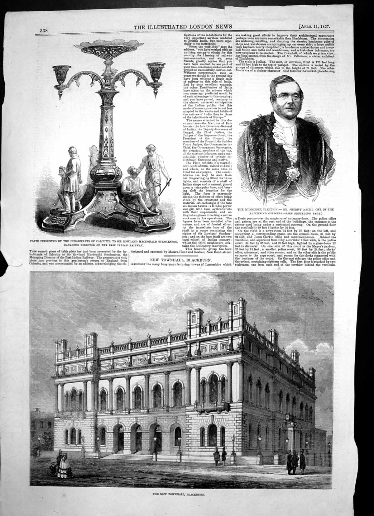 Antique Print New Townhall Blackburn Middlesex Election Sheriff Mechi 1857 19th