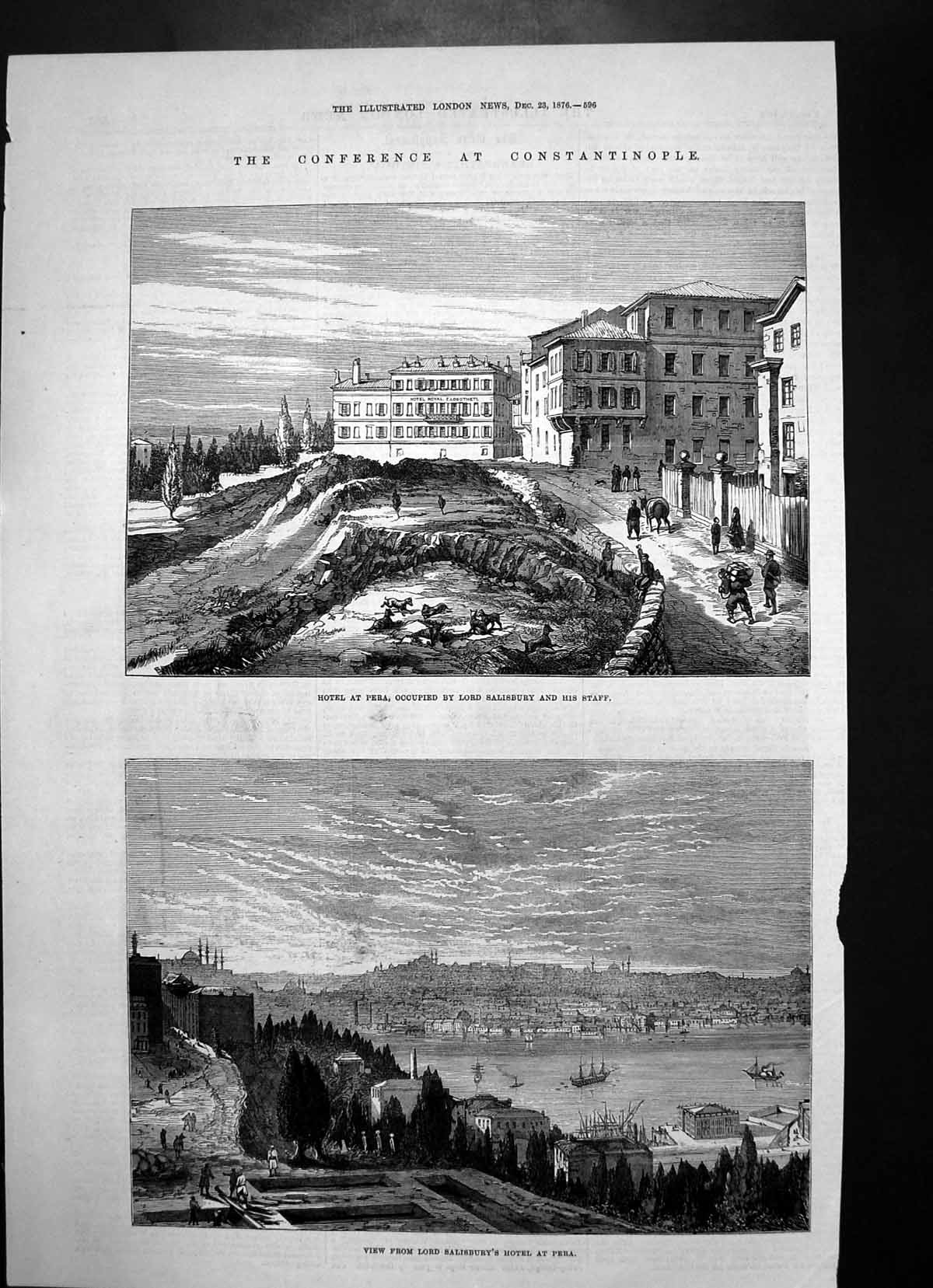 Antique Old Print Conference Constantinople Lord Salisbury Hotel Pera 1876 19th