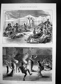 Original Old Antique Print Burmah Burmese Play Meuhla Conjuror Rangoon 1876