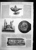 Old Antique Print South Kensington Museum Ebony Inkstand Wooden Cup 1870 19th