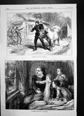 Antique Print Prisoner War Cow Horns Policeman Christmas Visitor Robin 1870