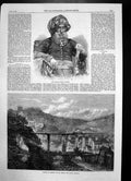 Original Old Antique Print Maharajah Mysore Viaduct Brecon Neath Railway 1867