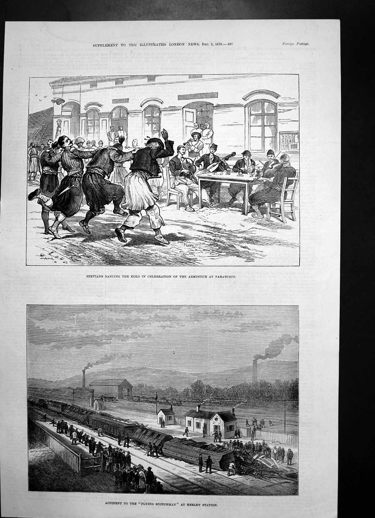Old Print Servians Dance Armistice Paratchin Accident Heeley Station 1876 19th