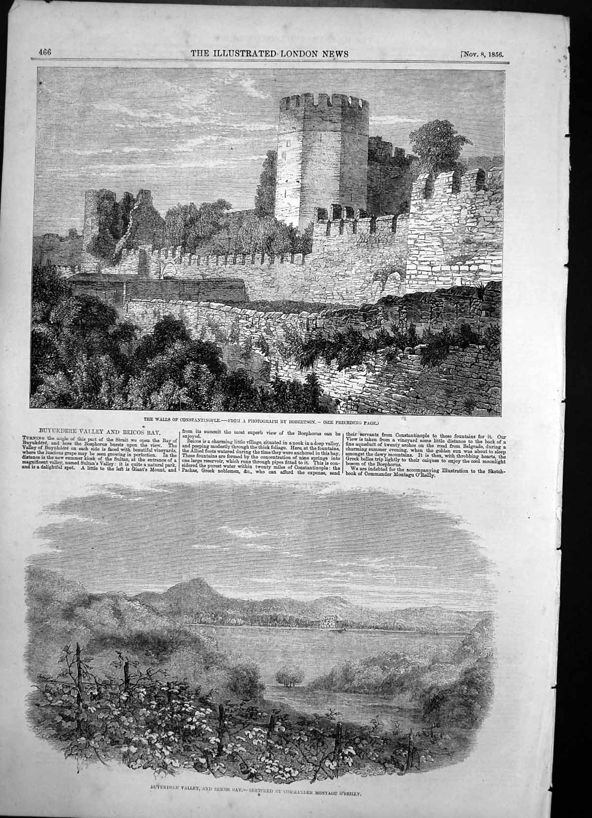 Old Antique Print Walls Constantinople Buyukdere Valley Beicos Bay 1856 19th