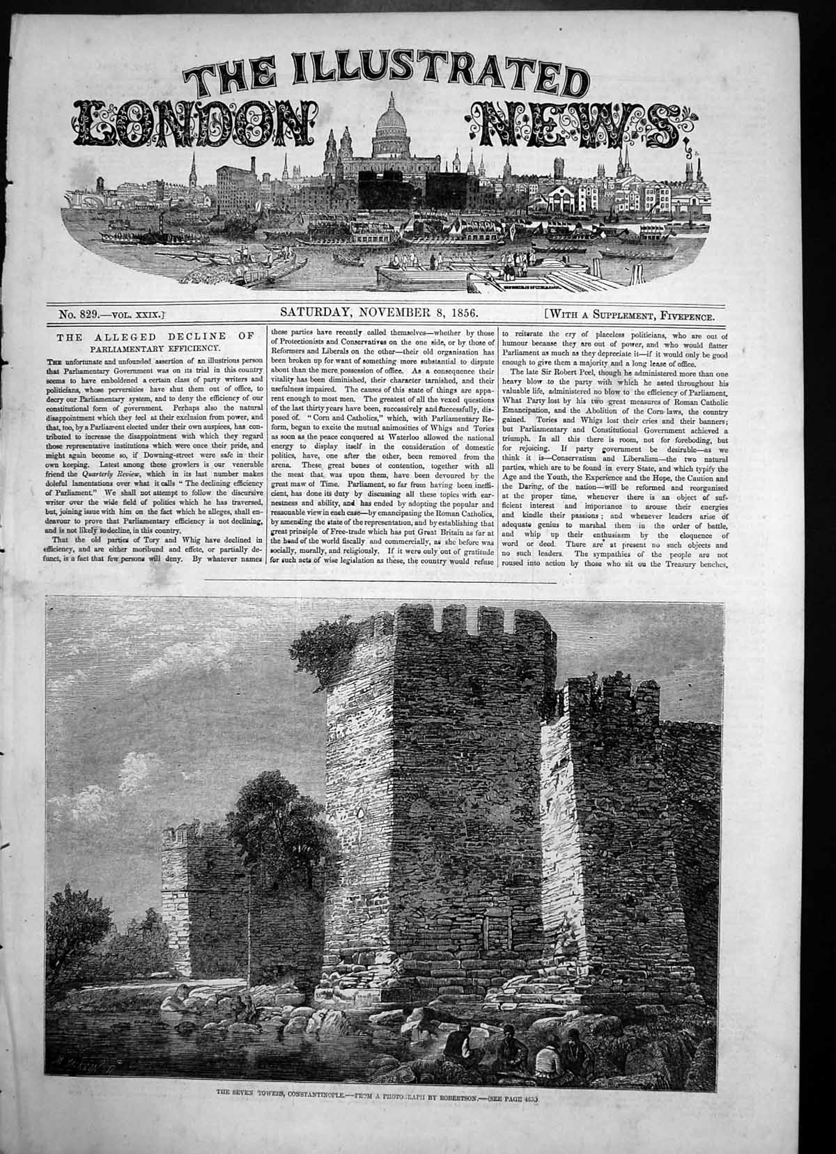 Old Antique Print Seven Towers Constantinople Photograph Robertson 1856 19th