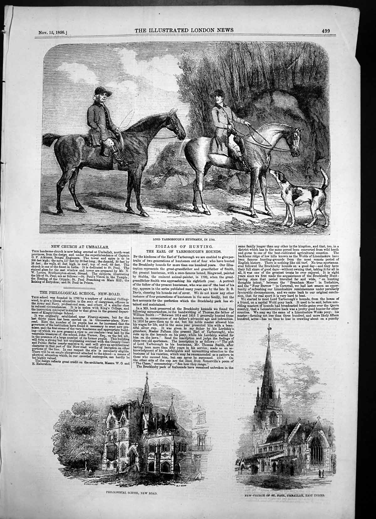 Old Antique Print Lord Yarboroughs Huntsmen 1792 Philological School 1856 18th