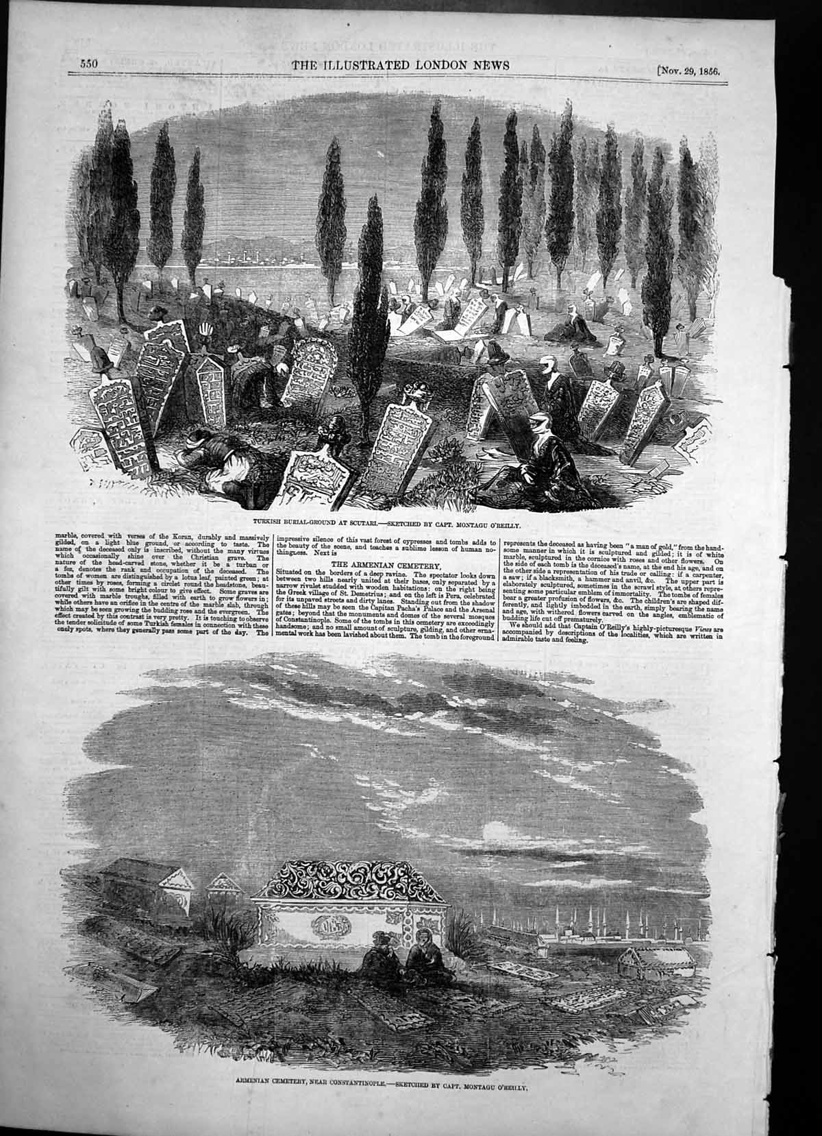 Antique Print Armenian Cemetery Constantinople Turkish Cemetery Scutari1856