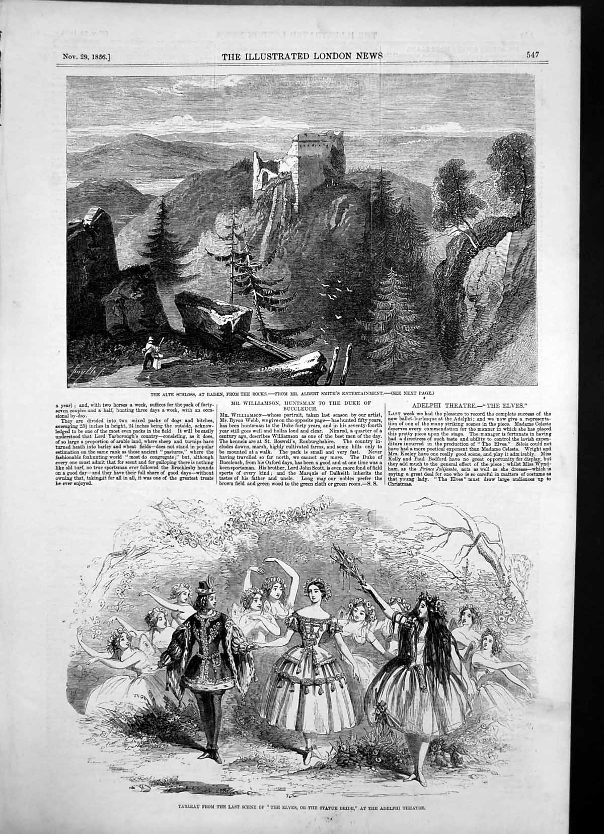 Antique Print Alte Schloss Baden Tableau Elves Or Statue Bride Adelphi 1856
