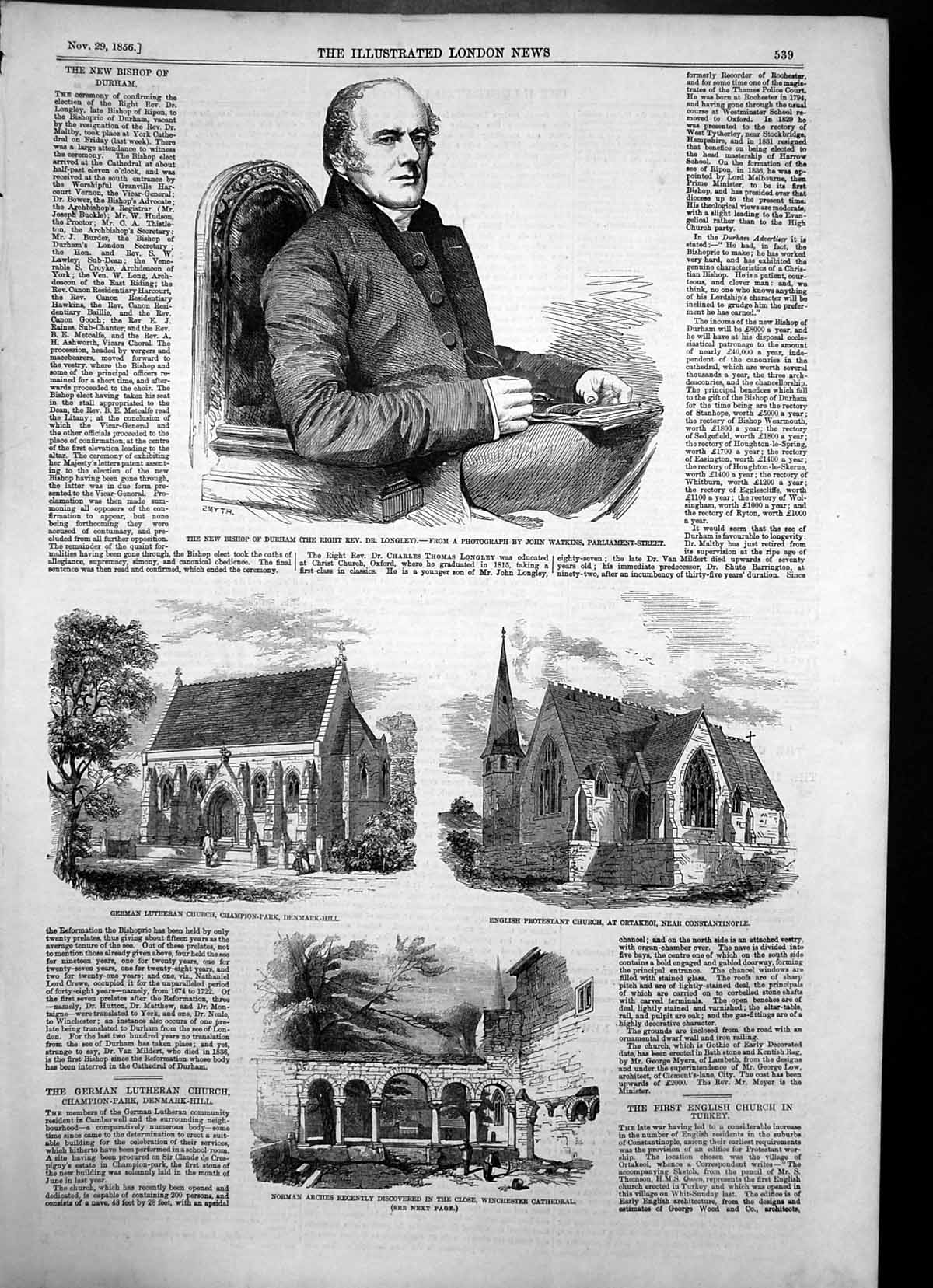 Antique Old Print Norman Arches Winchester Cathedral Eng Church Ortakeoi 1856