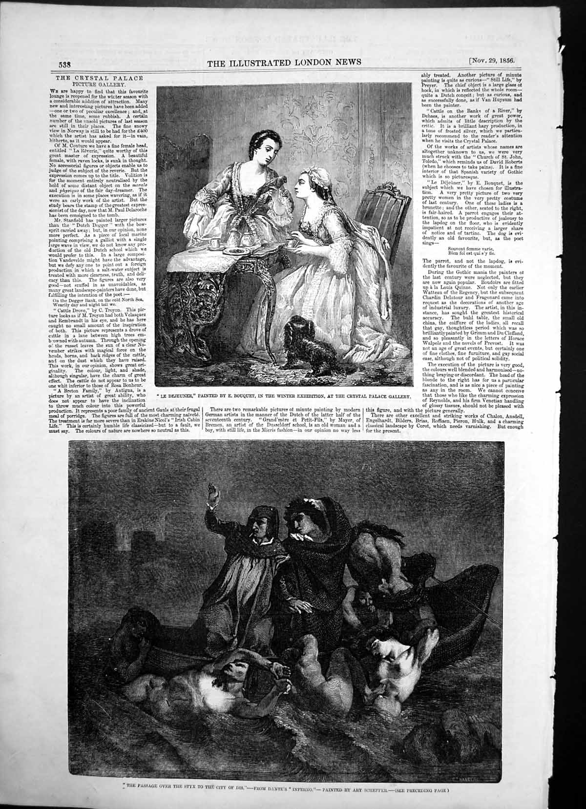 Old Print Le Dejeuner E Bouquet Passage Over Styx City Dis Scheffer 1856 19th