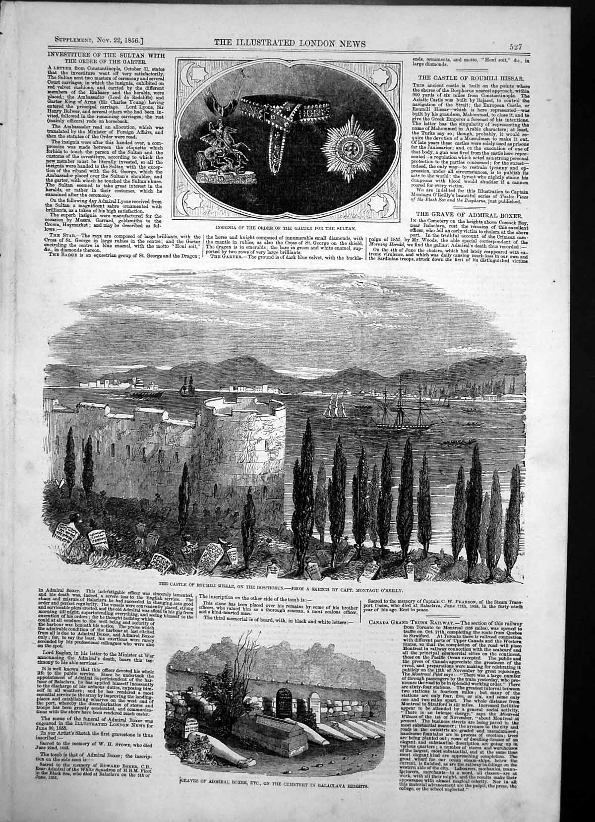 Antique Old Print Graves Admiral Boxer Balaclava Castle Roumill Hissar 1856
