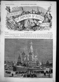 Old Antique Print Cathedral St Basil Moscow Illuminated Coronation 1856 19th