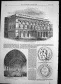 Old Antique Print Free Trade Hall Manchester Grammar School Grantham 1856 19th