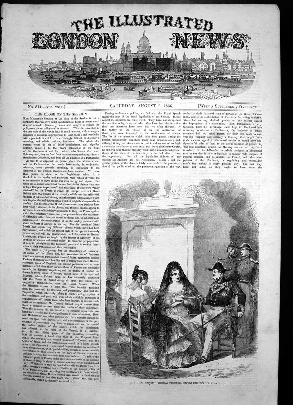 Old Antique Print Scene Madrid General O'Donnell Before Coup D'Etat 1856 19th