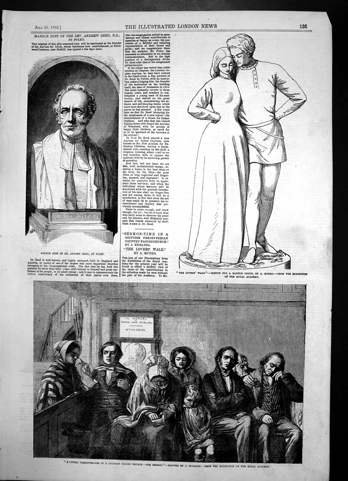 Antique Print Scottish Presbyterians Parish Church Bust Dr Andrew Reed 1855