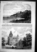 Original Old Antique Print Dunrobin Castle Seat Duke Sutherland Scotland 1855