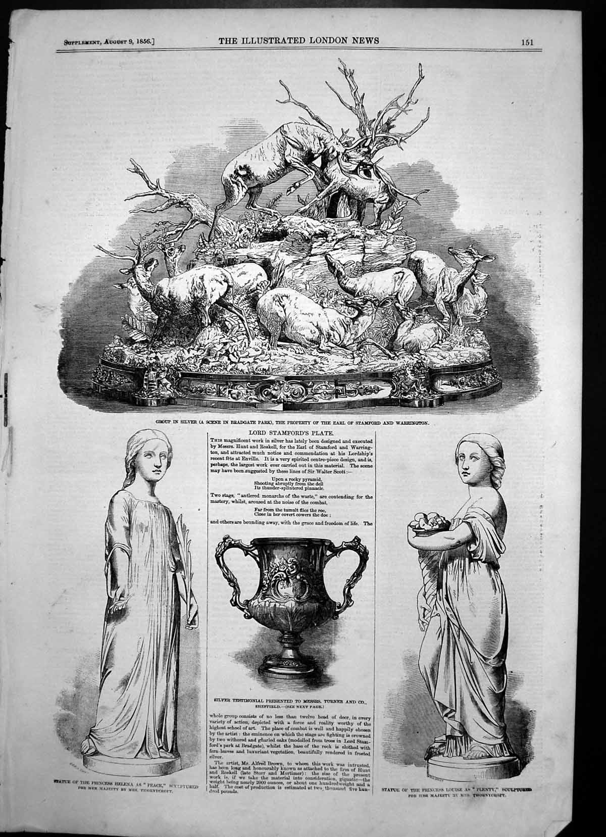 Old Print Lord Stamfords Silver Plate Statue Princess Helena Louise 1856 19th