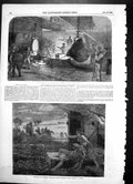Antique Print Mortar Casting Regents Canal Ironworks Death Alcibiades 1855 19th