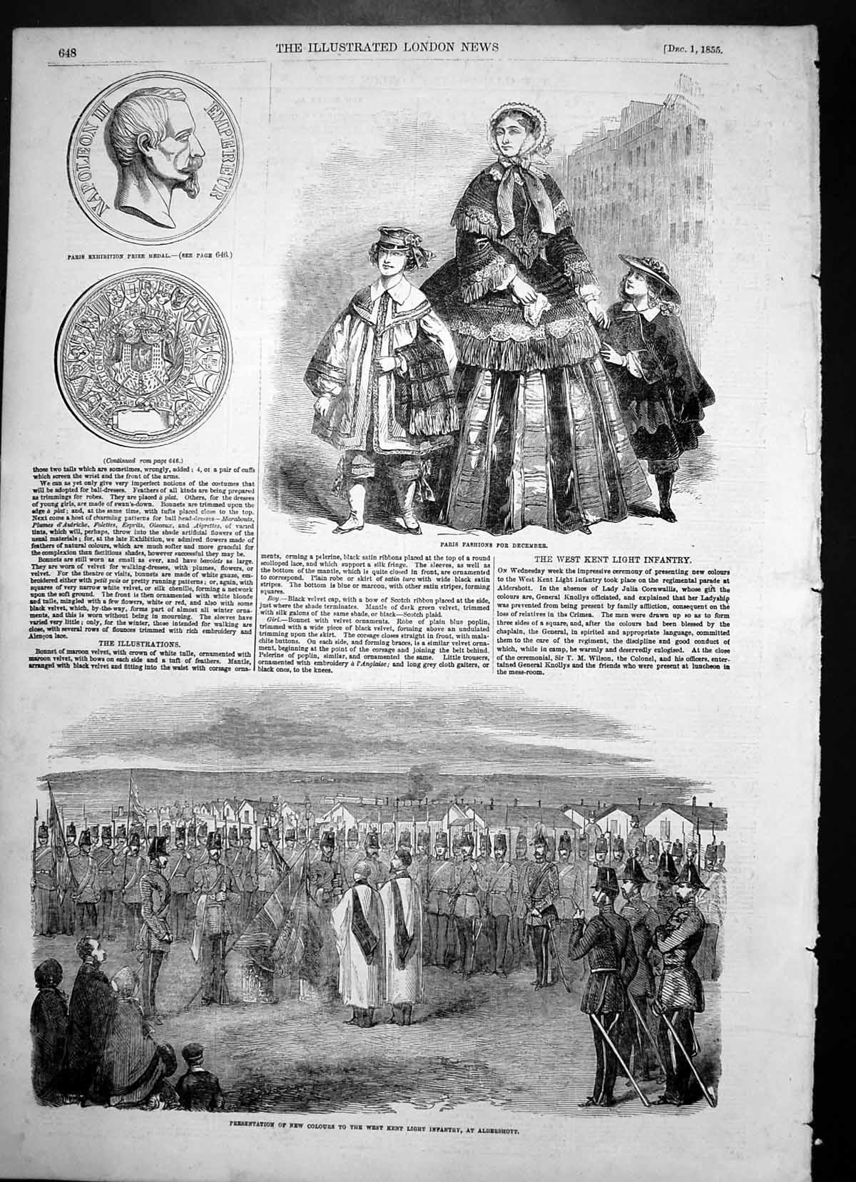 Antique Print Presentation Colours West Kent Light Infantry Aldershot 1855 19th