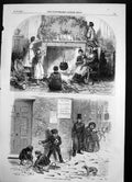 Old Antique Print Boys Snow Christmas Eve Putting Up Holly Mistletoe 1855 19th