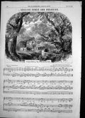 Original Old Antique Print Music English Song Melody Farewell Woodlands 1856
