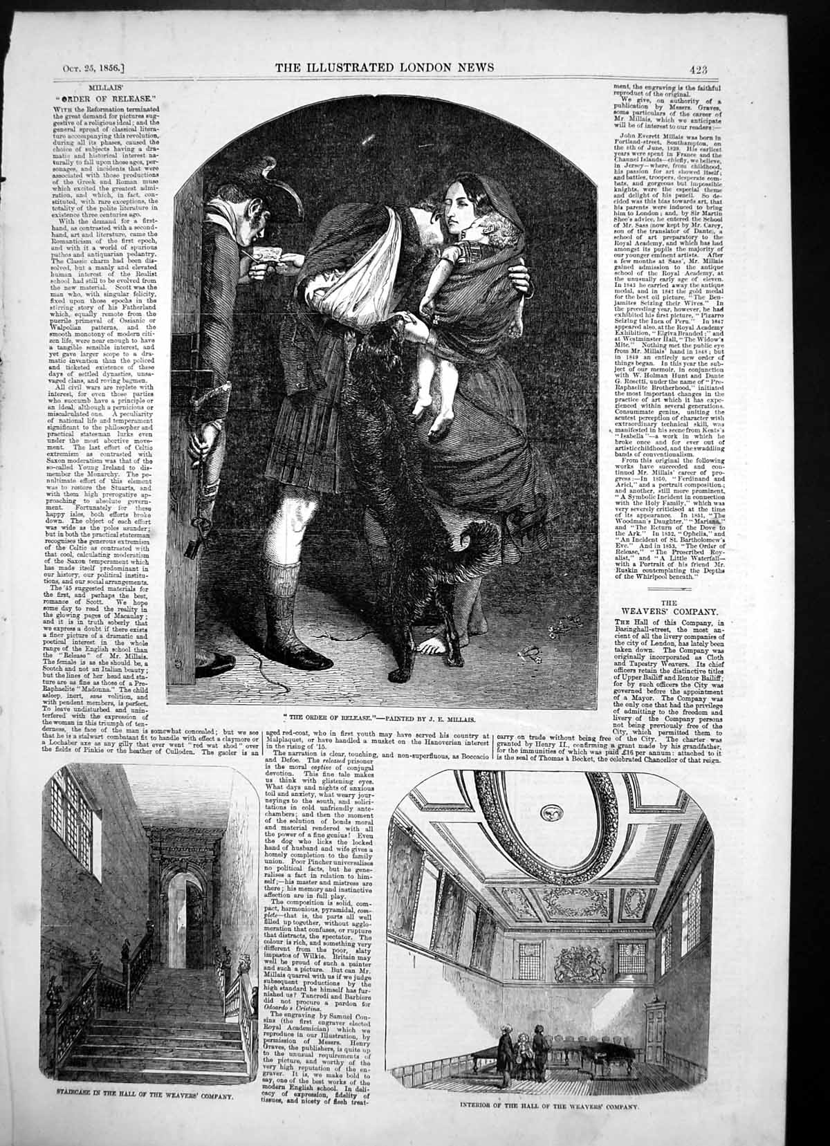 Antique Old Print Order Release Millais Staircase Hall Weavers Company 1856