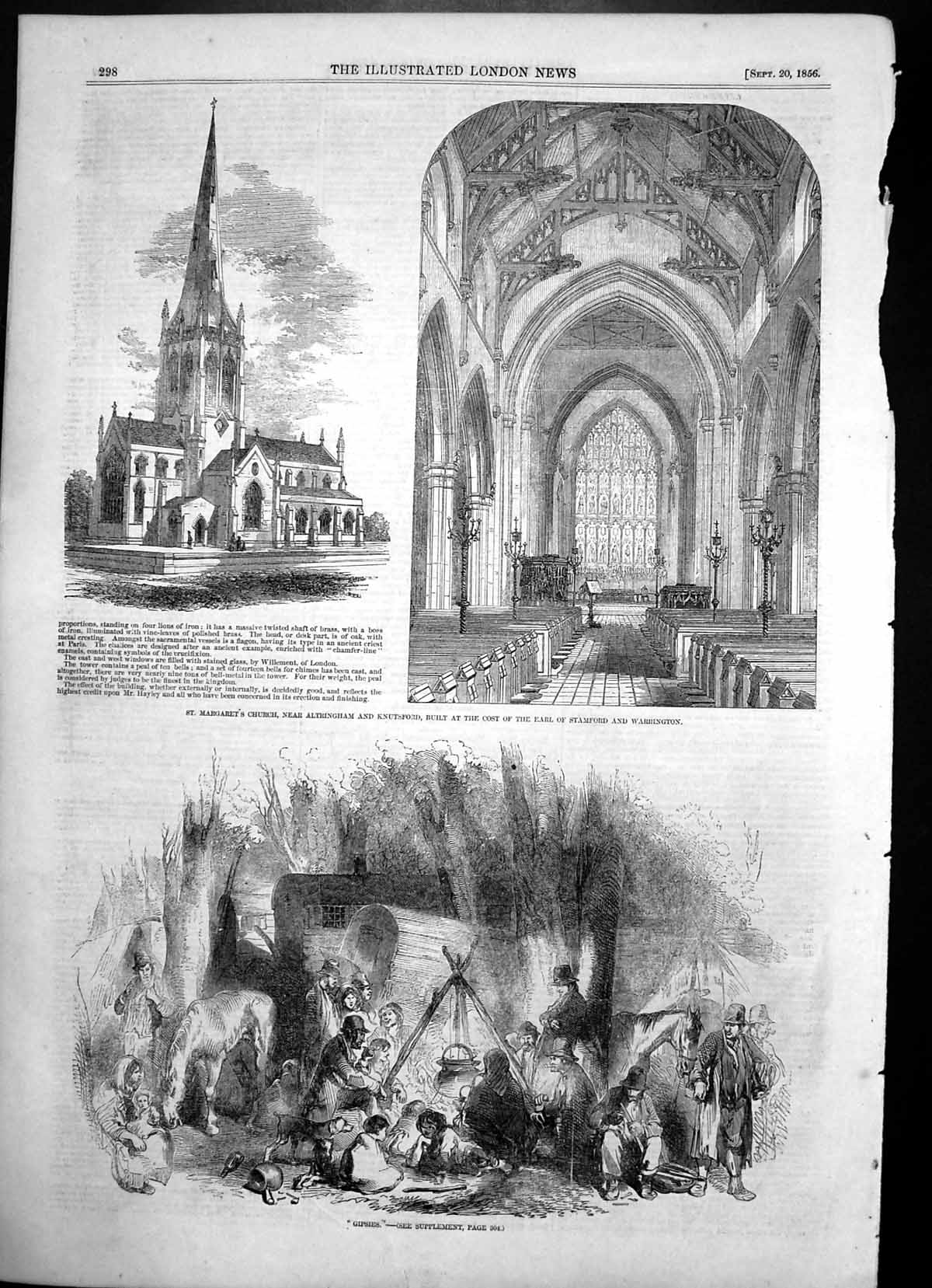 Old Antique Print Gpisies Round Fire St Margarets Church Altringham 1856 19th