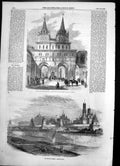 Original Old Antique Print Kremlin Gate Resurrection Virgin Mother Moscow 1856