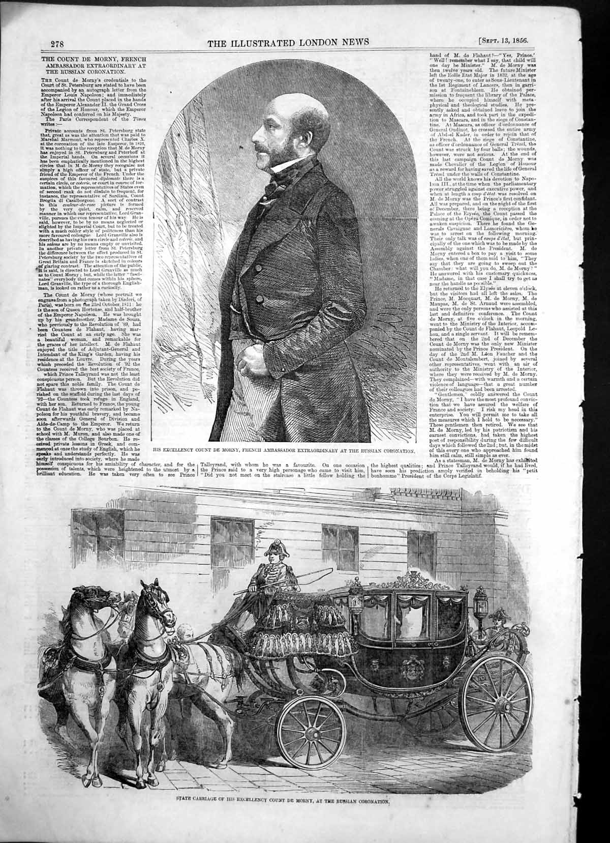 Antique Old Print Count De Morny French Ambassador Russian Coronation 1856 19th