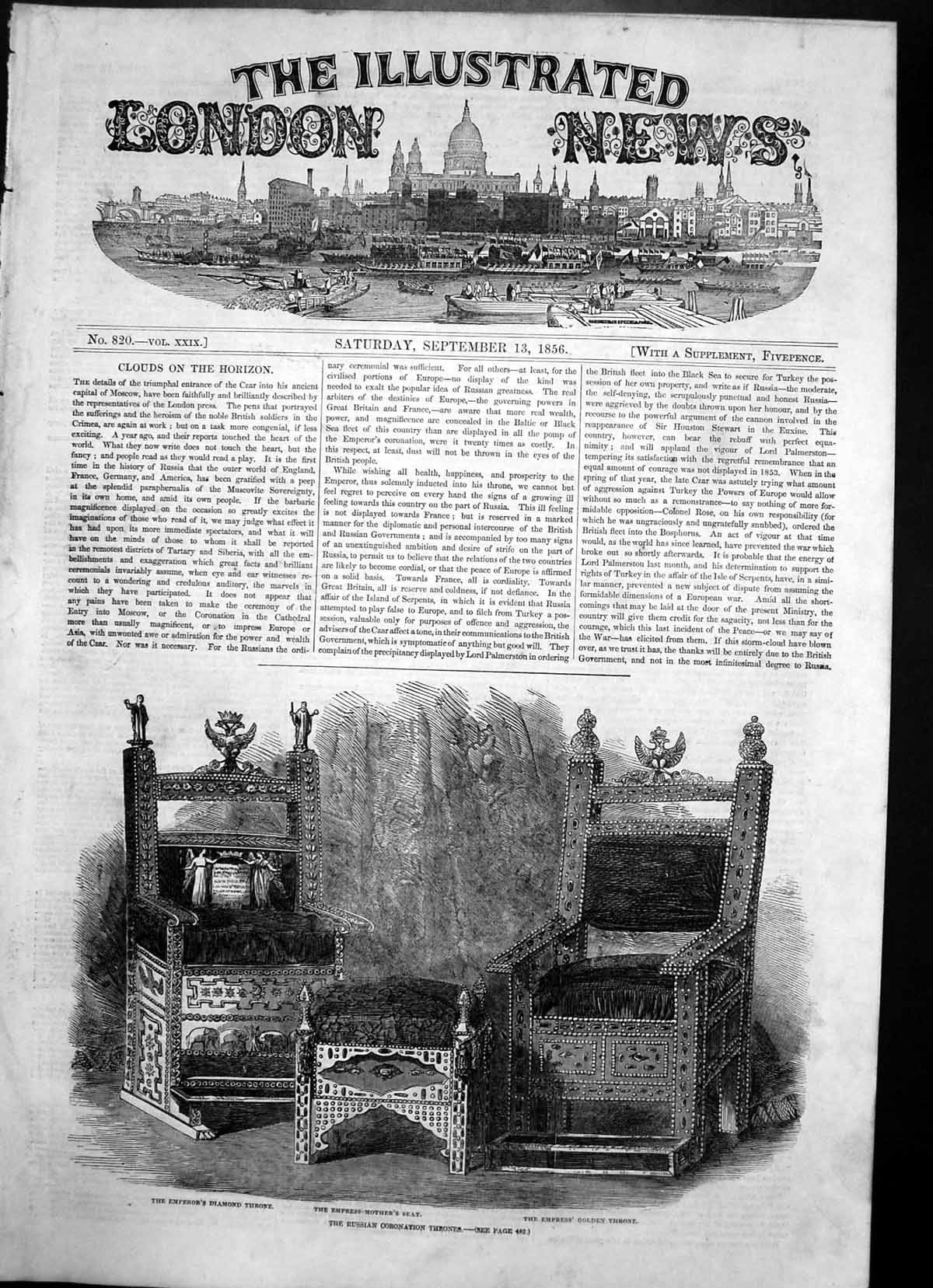 Antique Old Print Russian Coronation Thrones Diamond Gen Mothers Seat 1856 19th