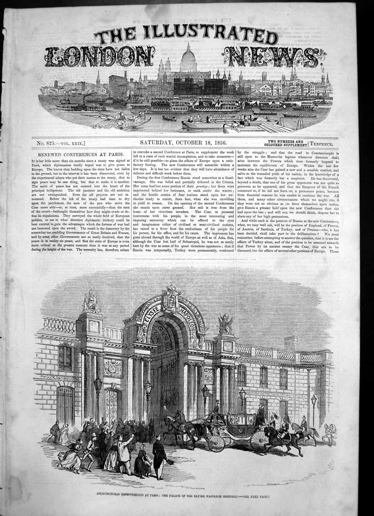 Antique Print Architectural Improvements Paris Palace Elysee Napolean 1856 19th