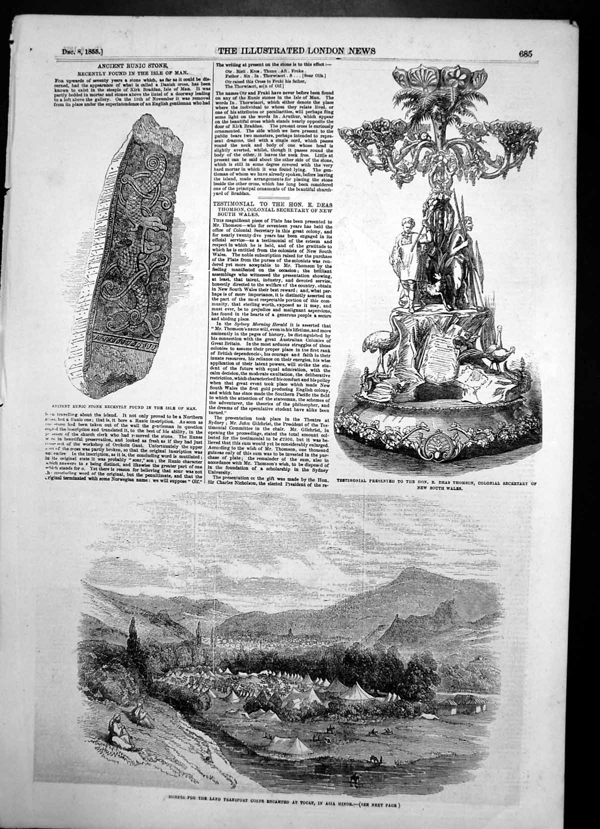 Antique Print Ancient Runic Stone Isle Man Transport Corps Tocat Asia 1855 19th