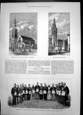 Antique Old Print Christchurch Cathedral Canterbury English Church Rome 1882