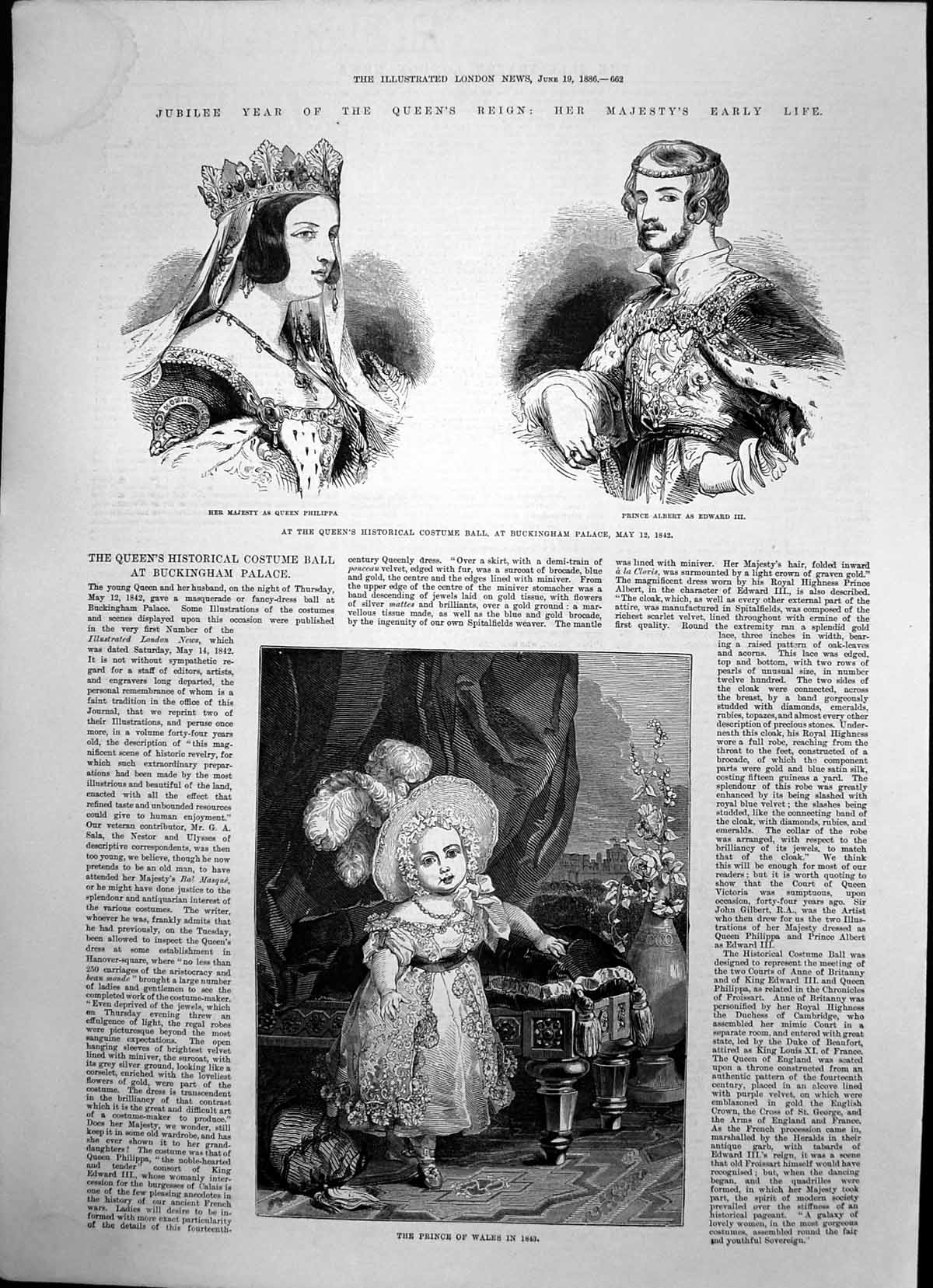 Old Print Queens Historical Ball 1842 Prince Wales 1843 Jubilee Year 1886 19th