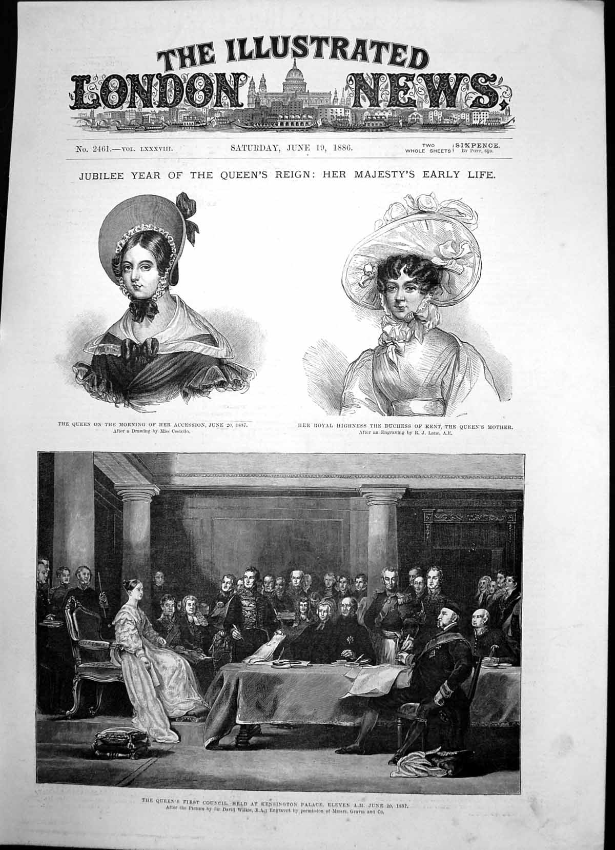 Antique Old Print Queens Early Life Accession Duchess Kent First Council 1886