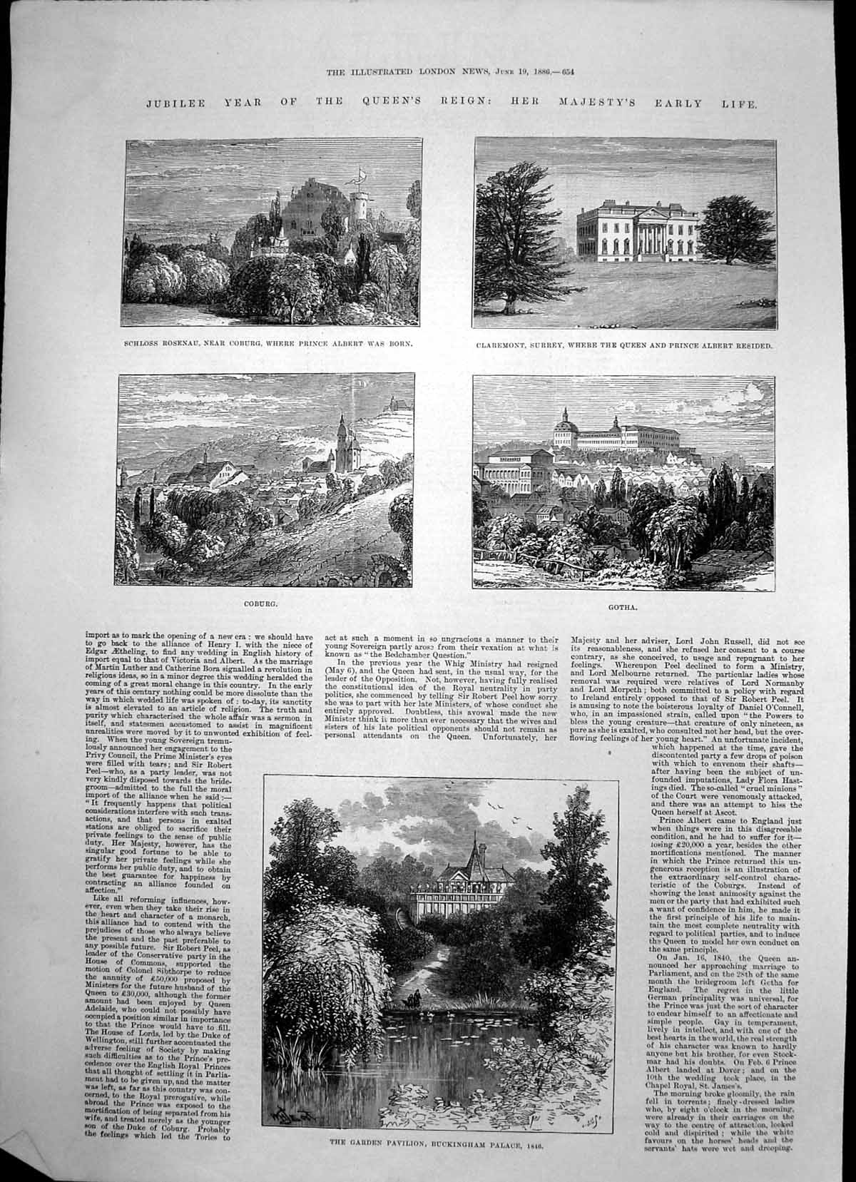 Antique Print Queens Early Life Schloss Rosenau Coburg Claremont Surrey1886