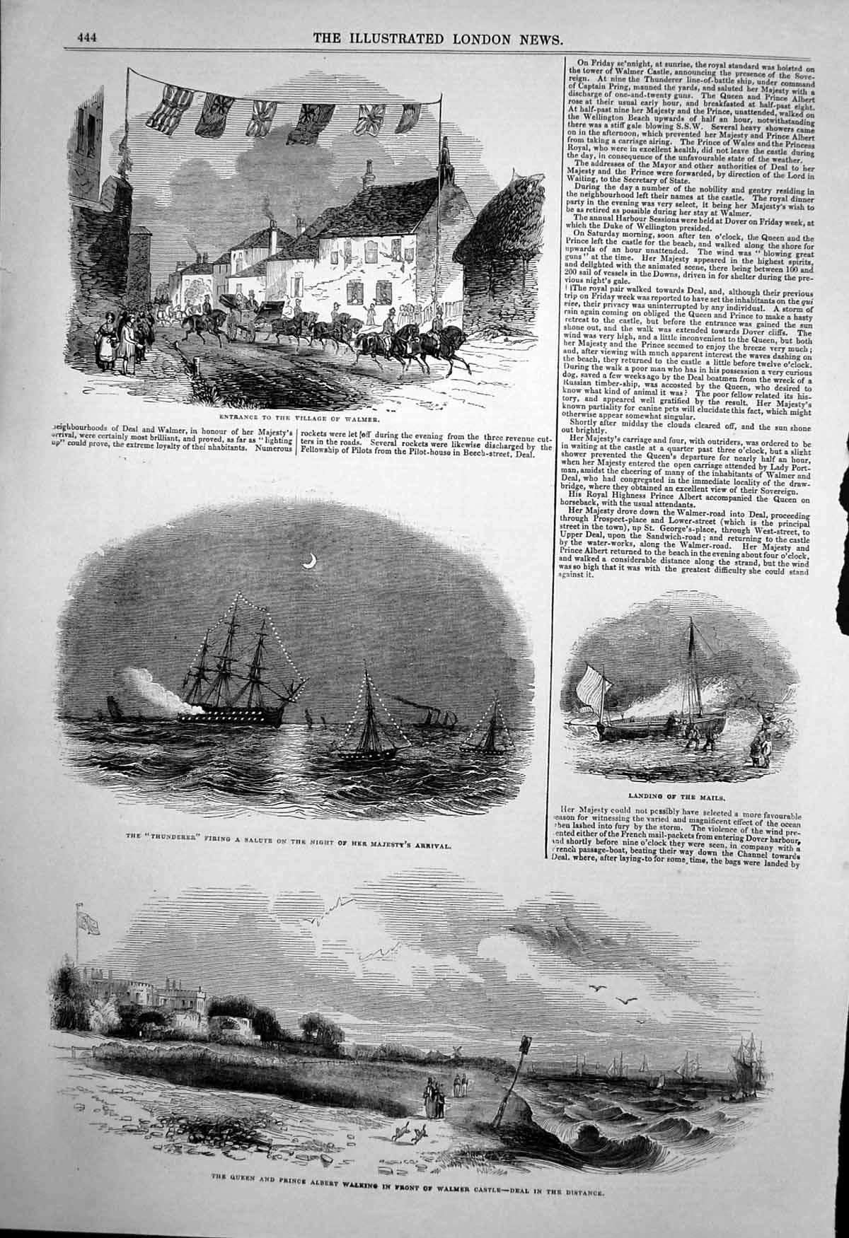 Antique Old Print Queen Prince Albert Walmer Castle Thunderer Salute C1860 19th