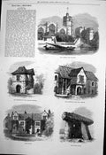 Original Old Antique Print Maidstone Church College Palace Kits Coty House 1877
