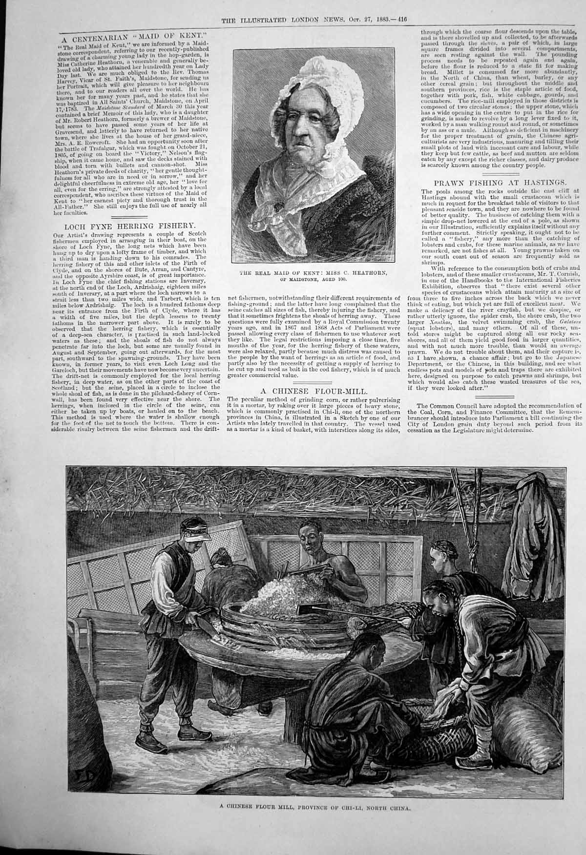 Old Miss C Heathorn Maidstone Aged 100 Chinese Flour Mill Chi-Li 1883