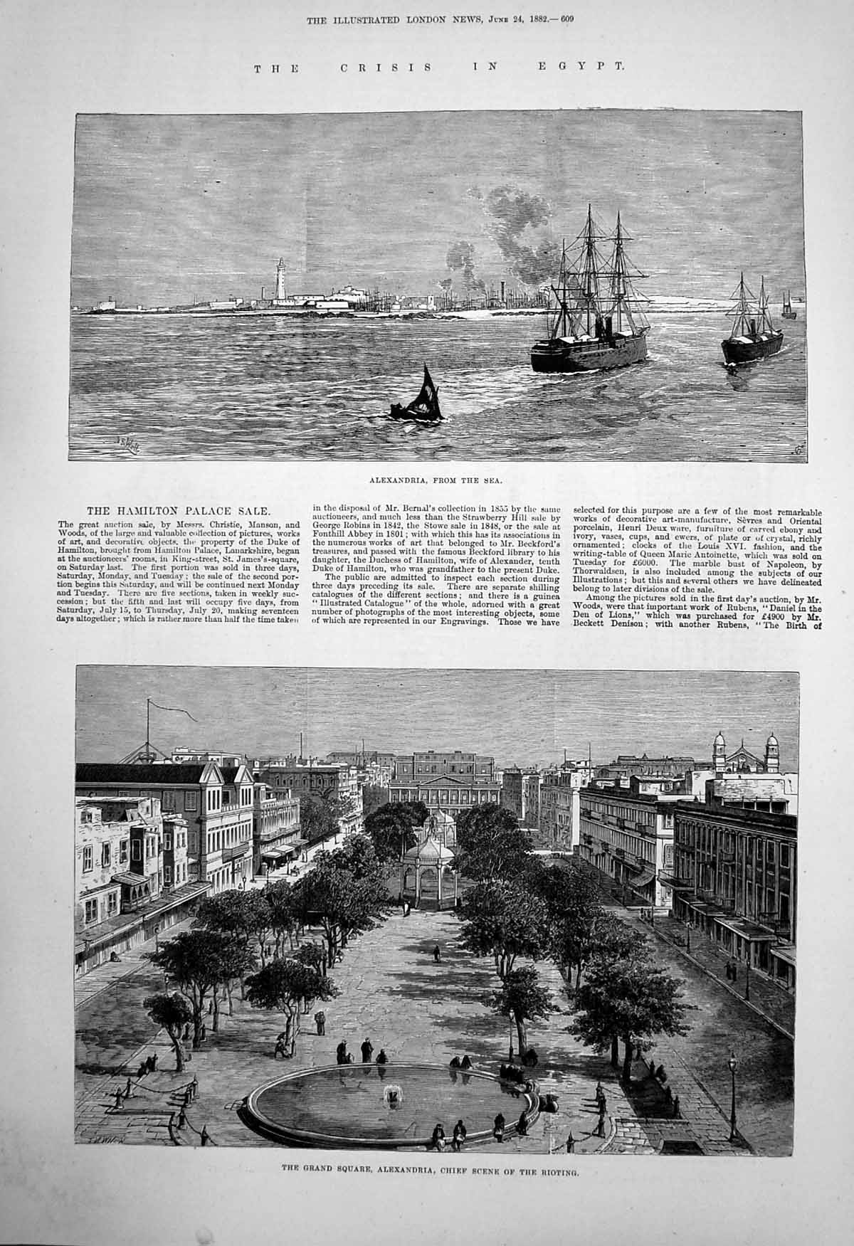 Antique Print Crisis Egypt Alexandria Grand Square Chief Scene Rioting 1882