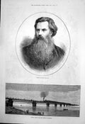 Antique Old Print Thomas Woolner Ra Railway Bridge Over Ganges Rajghaut 1875