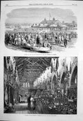 Antique Print Opening Punjab Exhibition Arts Industry Lahore Interior 1864 19th