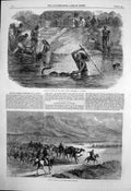 Antique Old Print Hindoo Bathers River Jumna Snake Cattle Looting Scinde 1864