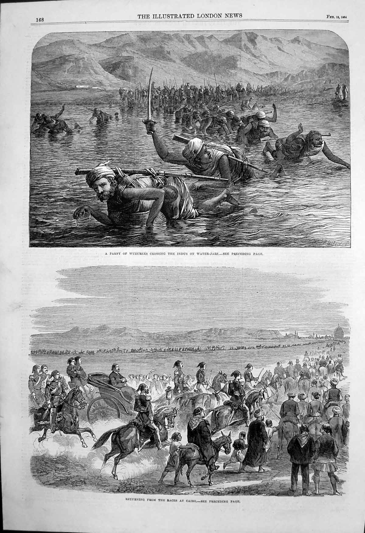 Antique Print Wuzurees Crossing Indus Water Jars Returning Races Cairo 1864