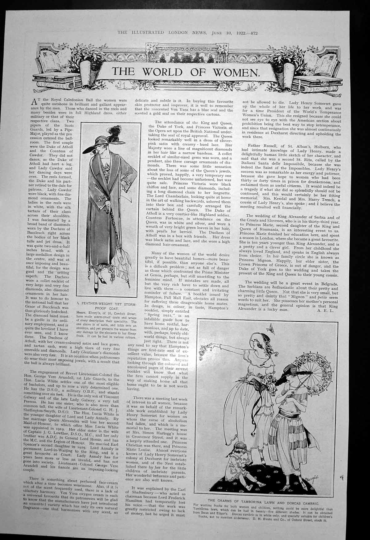 Original Old Vintage Print World Women Featherweight Coat Tamborina Lawn 1922