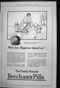 Original Old Vintage Print Beechams Pills What Does Happiness Depend On 1922