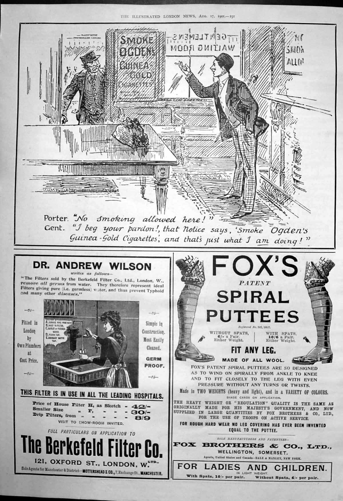 Original Old Antique Print Ogdens Guinea GCigarettes Foxs Spiral Puttees 1901