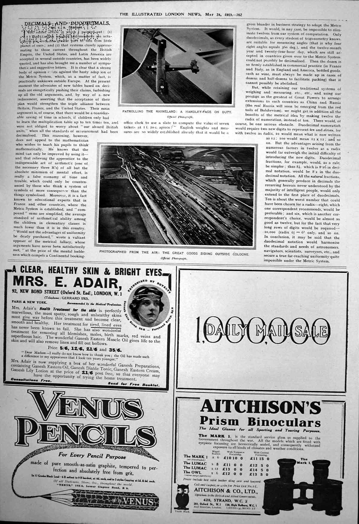 Antique Print Patrolling Rhine Handley-Page Plane Goods Siding Cologne 1919